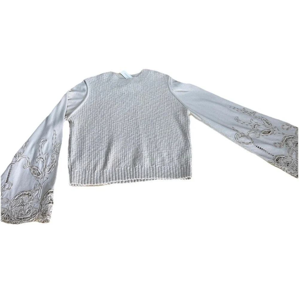 Anthropologie Textured Eyelet Twofer Sweater Vest Top Embroidered Beige Sz XL - Picture 5 of 11